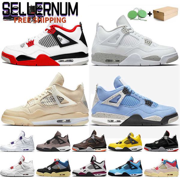 

wholesale with box jumpman 4 4s mens womens basketball shoes fire red sail white off oreo university blue travis scotts sports trainers, White;red