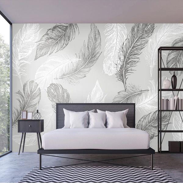 Modern Sim Simples Pintado Mural Penas Mural Papel De Parede 3D Sala de estar Quarto Arte Papel de Parede Estilo Nórdico Decoração Home Papel de Parede