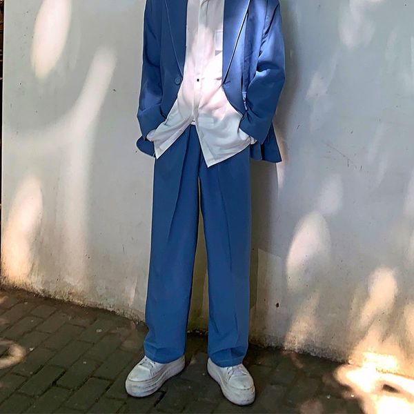 

men's pants loose blue casual formal business design suit homme wide leg solid color cotton trousers size s-xl h3o3, Black