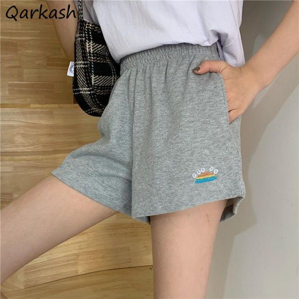 

women's shorts women loose gray black embroidery fashion streetwear casual students all-match vintage simple korean style leisure, White;black