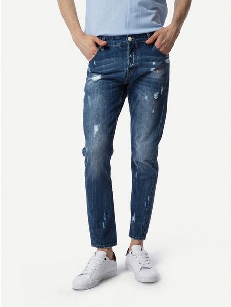 

men high waist ripped tapered jeans a2vw#, Blue