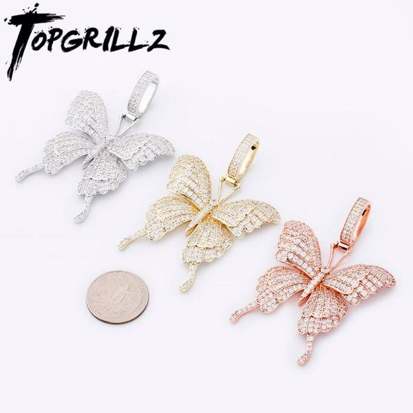 

rillz hip hop butterfly pendant micro pave iced out full cubic zirconia pendant fashion gift 10mm cuban chain can be wound, Silver