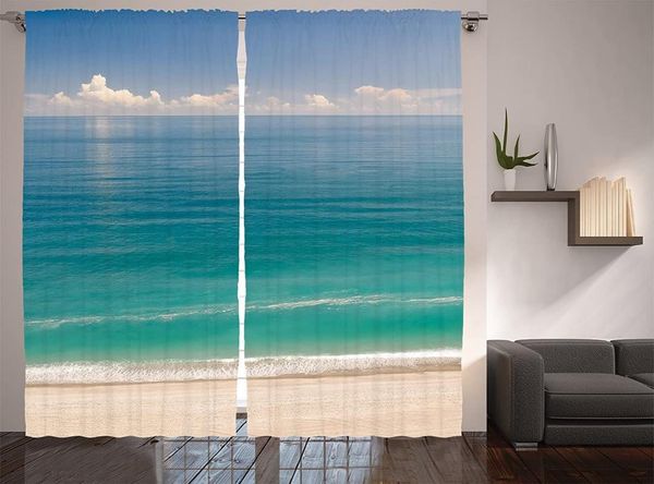 

curtain & drapes ocean curtains leisure coastalline landscape of beach with greenish water and blue sky living room bedroom window ivory