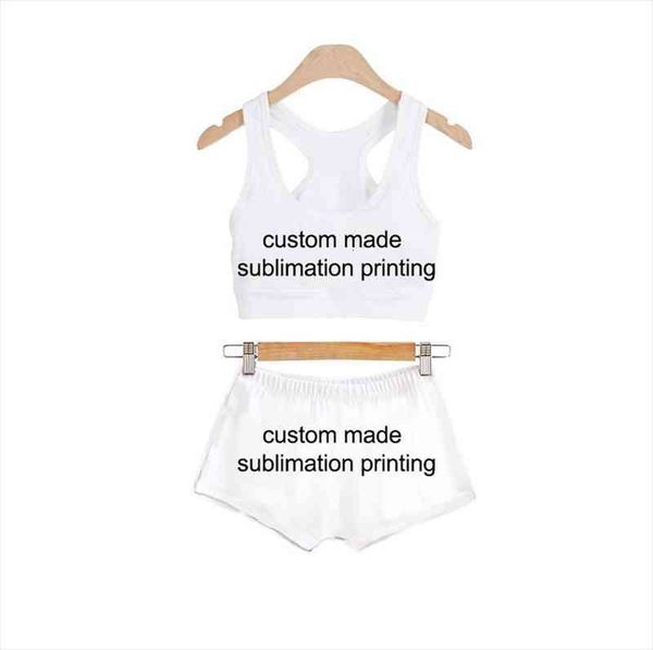 

custom made sublimation print womens short milk silk two pieces set, White;black