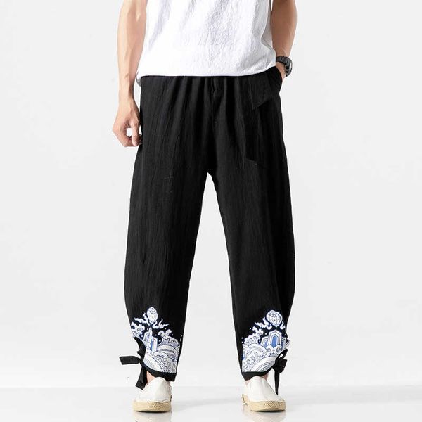 

men's pants harem joggers sweatpants japanese korean style streetwear men trousers cotton linen mens 9bni wyyr, Black
