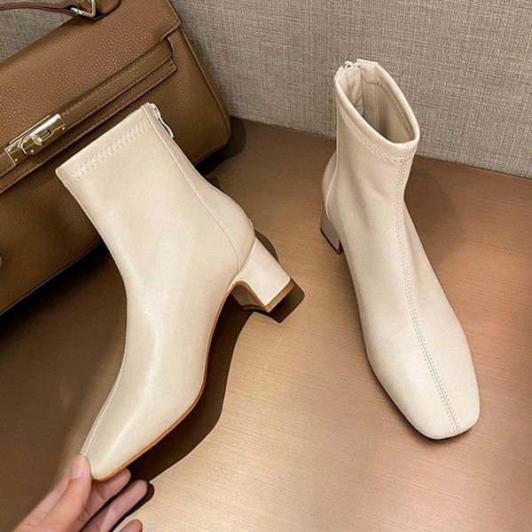 

boots yeinshaars leather women woman shoes fashion female breathable soft bootie front zipper light white, Black