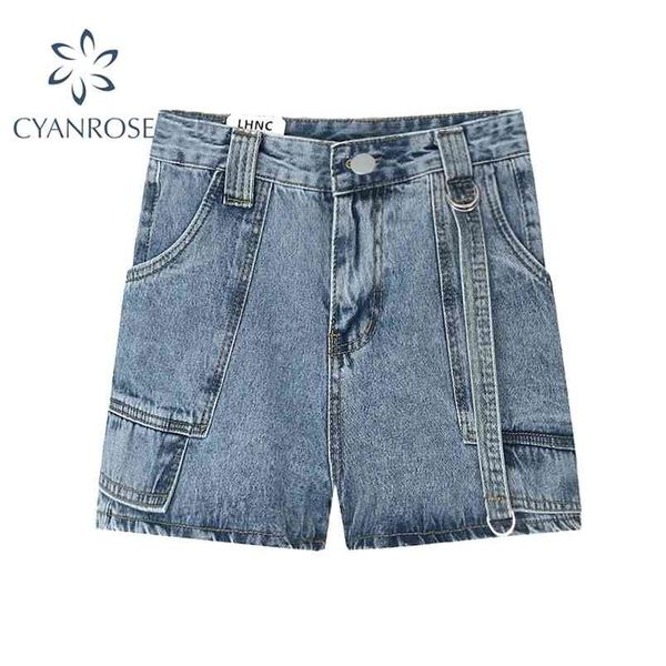 Sommer Baumwolle Denim Frauen Jeans Shorts Vintage Bandage Design Hose Streetwear Fashion Ligh Blue Lady Straight Jean 210515