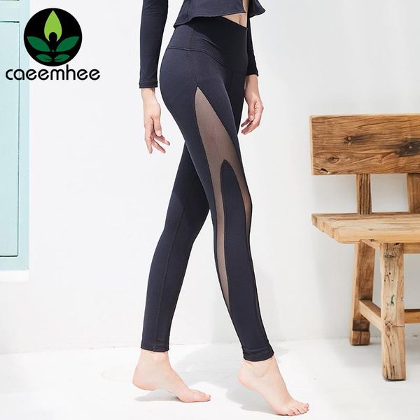 

yoga outfit caeemhee black mesh sport leggings women patchwork fitness push up leggins female high waist elastic pant capri
