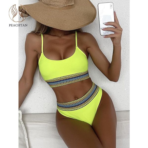 

women's swimwear peachtan high waist bikini 2021 neon women print swimsuit swimming suit bandeau bathing sports 2 pieces, White;black