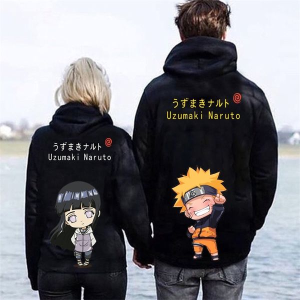 

naruto print plush hoodie for couples hoodies, Black