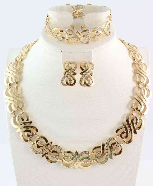 

jewelry sets women wedding crystal gold silver color necklace earring ring bracelet african beads, Black