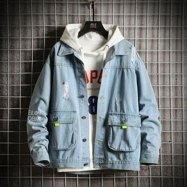 

men's jackets spring and autumn 2021 trendy streetwear brand motorcycle bomber jacket student tooling denim man, Black;brown