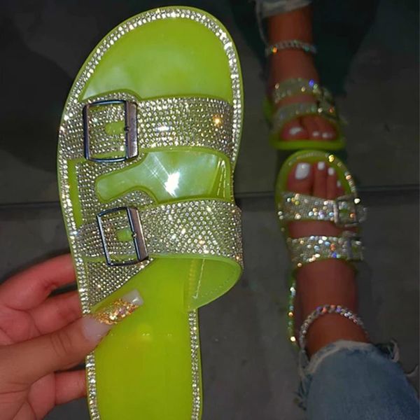 

slippers woman crystal female fashion buckle flats ladies beach shoes women's footwear women casual outdoor slides plus size 43 6g9y, Black