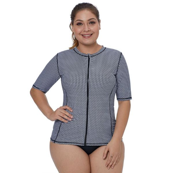 

one-piece suits women long sleeve zipper rashguard shirt swimsuit plaid swimwear surfing bike biking rash guard upf50+