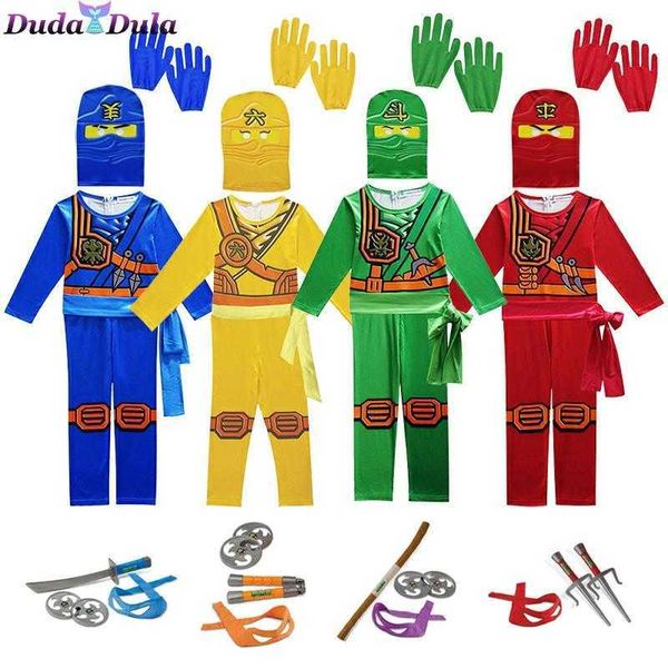 Ninja Cosplay Kostüme Jungen und Mädchen Overall Waffe Set Cosplay Anime Kinder Fantasy Halloween Weihnachtsfeier Kleidung Q0910