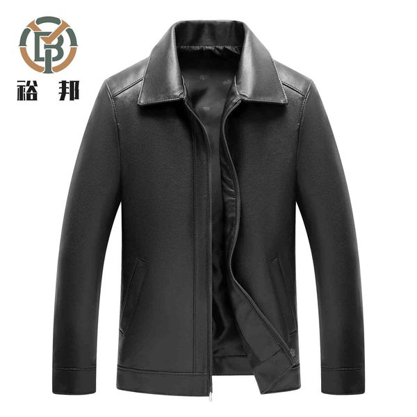 

21 year men's single Lapel leather jacket young and middle-aged business leisure zipper PU, Black;brown