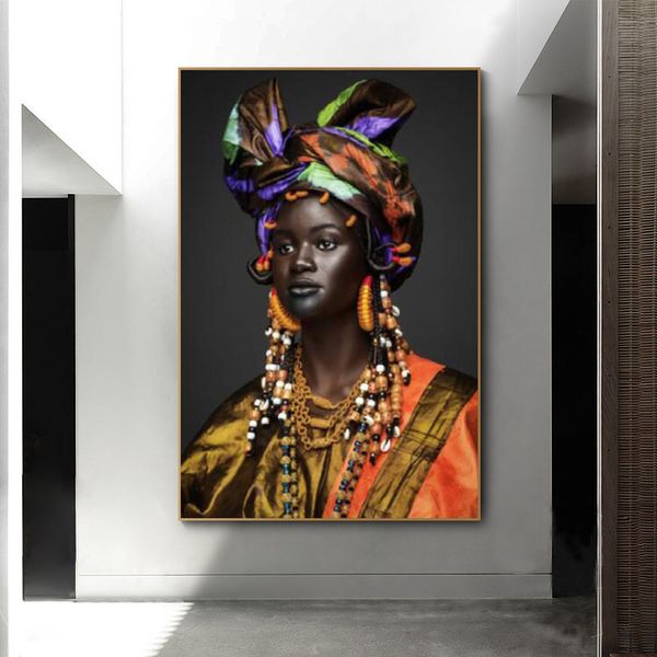 Stile moderno africano arte della parete su tela pittura donne nere poster e stampe immagini murali per camera da letto Cuadros decorazione domestica