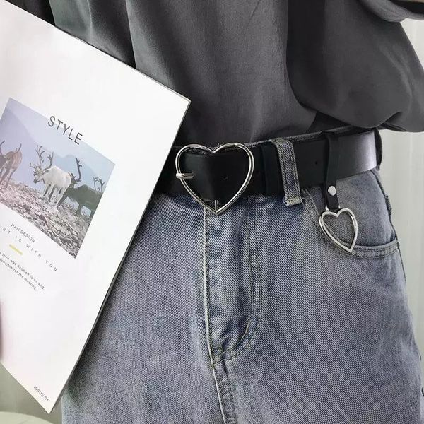 

belts fashion casual belt ladies pu leather heart-shaped buckle cute black harajuku party dress pants accessories, Black;brown
