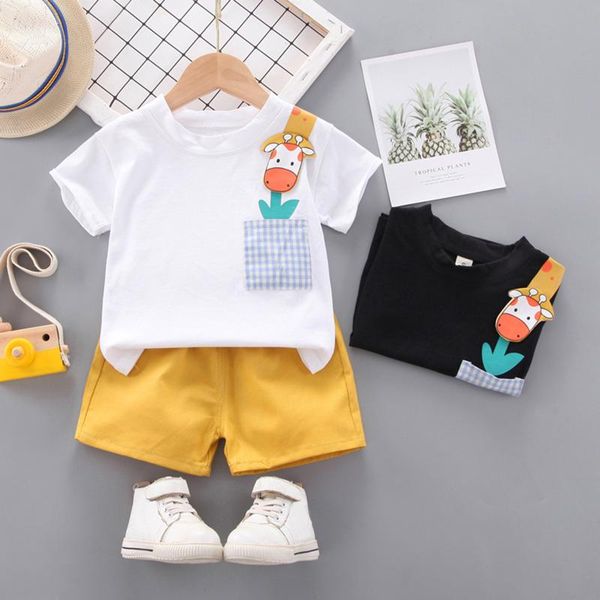 

clothing sets summer casual style baby clothes kids boys girls giraffe solid shorts wear outfits set boy set#30, White