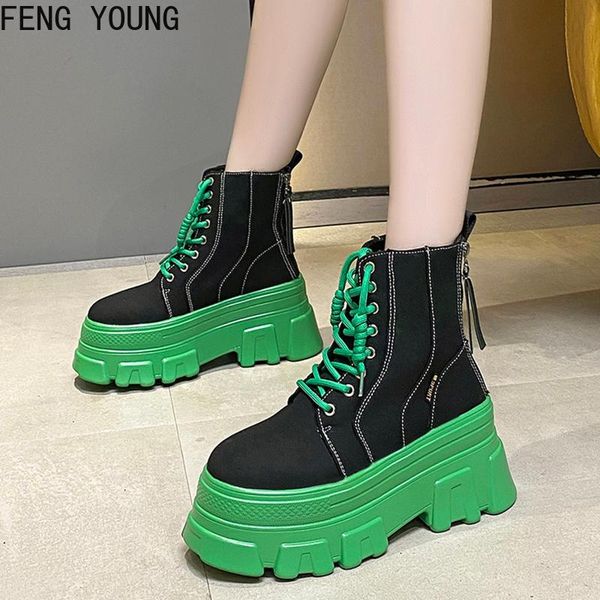 

boots 2021 fashion double zipper canvas ankle thick bottom women's autumn for woman chunky platform increased shoes, Black
