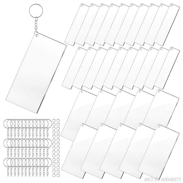 

keychains acrylic keychain blanks with key rings rectangle clear discs charms transparent circles set for diy projects crafts wholesales, Silver