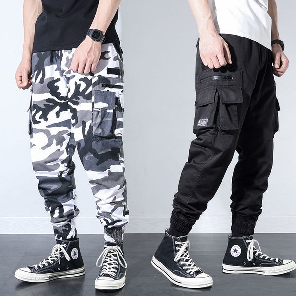 

jeans fashion streetwear jeans multi pockets cargo camouflage military harem trousers designer hip hop joggers pants men, Blue