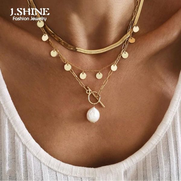 

pendant necklaces jshine gothic flat pearl geometric sequin choker necklace punk vintage snake link chain stackable women, Silver