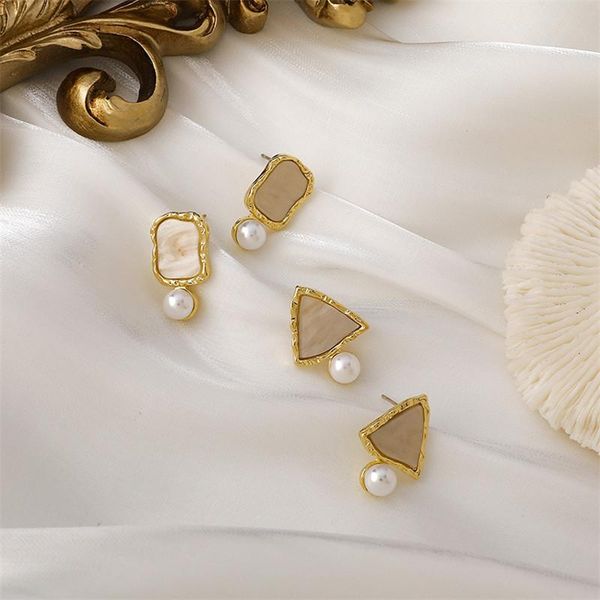 

dangle & chandelier korean simple geometric triangle square shell earrings female temperament retro metal pearl all-match earring, Silver