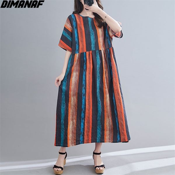 

plus size summer linen dress women sundress patchwork striped loose big casual female short sleeve long 4xl 210531, Black;gray