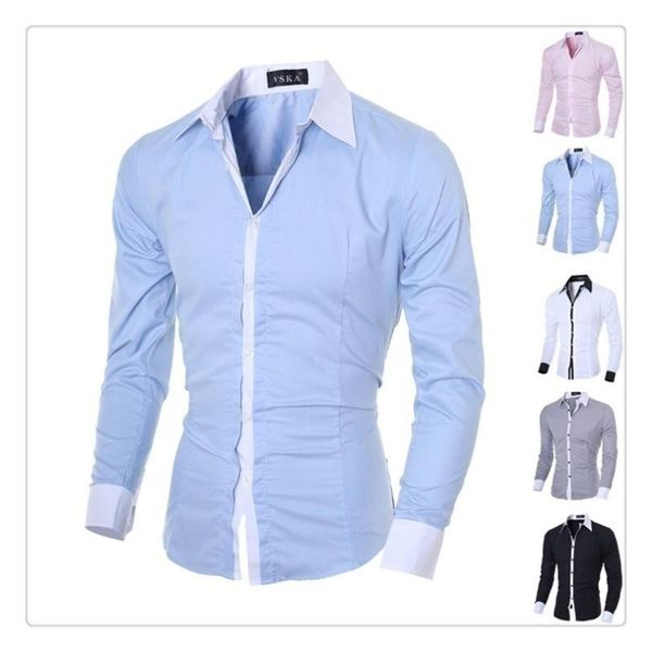 

men's casual shirts slim long-sleeved shirt blouse male social business dress office clothes wedding clothing, White;black