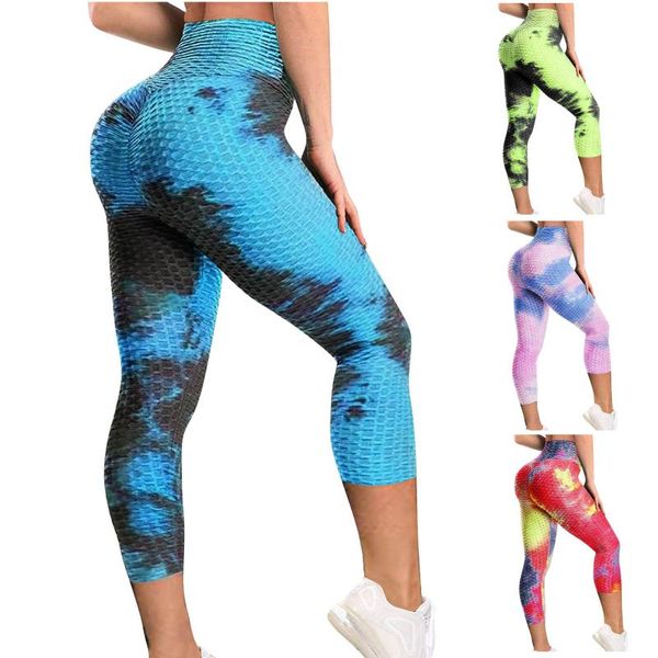 

women's tummy control leggings compression high waist yo-ga pants workout slimming tie-dye fashion plus size 2021, Black