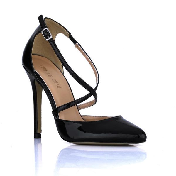 

party shoes women pointed toe stiletto super high heels cross strap lady pumps chaussure femme talon 0640-g1 dress, Black