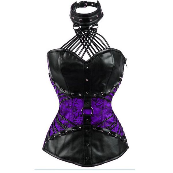 

woman bustiers womens plus size corsets leather halter gothic clothing steampunk corsets lace up boned overbust bustier waist corset ne, Black;white