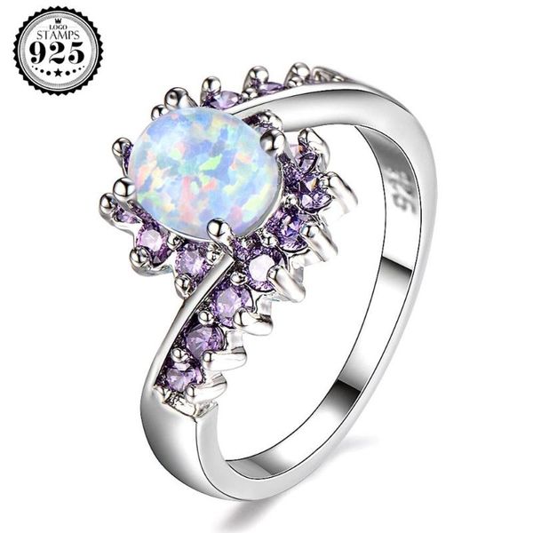 

wedding rings women 925 silver jewelry engagement fashion ring blue&purple zirconia white opal for vintage female accessories, Slivery;golden