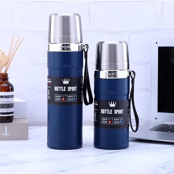 

water bottles 750/550ml straight mug with two lids all-steel large-capacity 304 stainless steel vacuum flask sports bottle