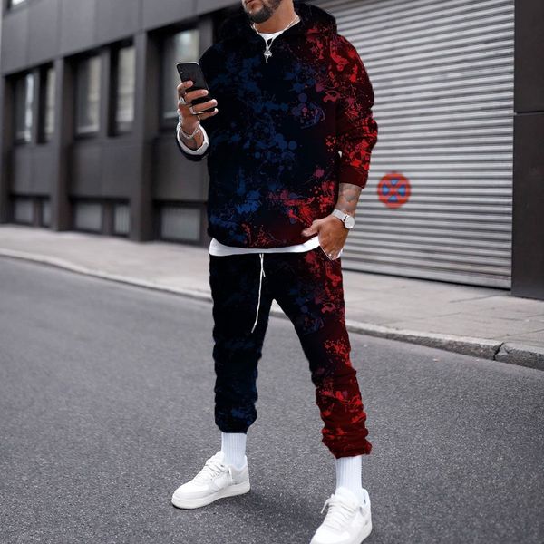 

geometric abstract 3d printed casual hoodie + trouser tracksuit, Black