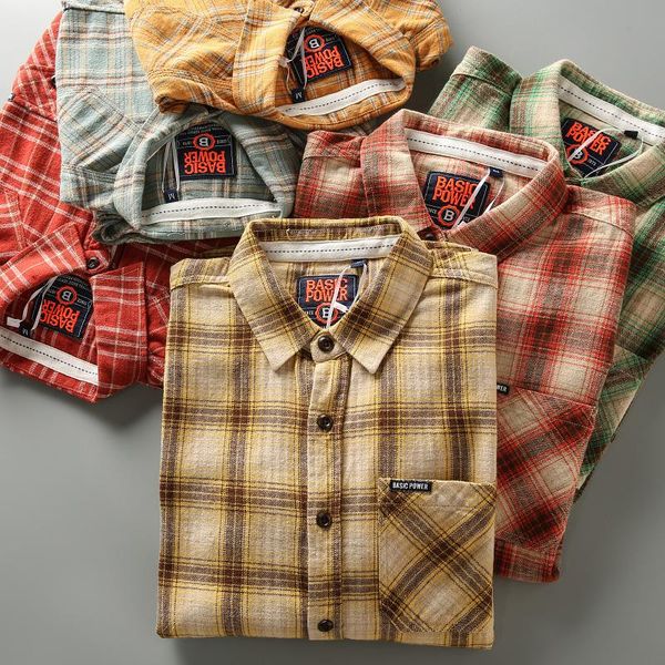 

men's casual shirts autumn korean simple youth long-sleeve flannel plaid tooling blouses pure cotton washed old fashion multi-pocket sh, White;black