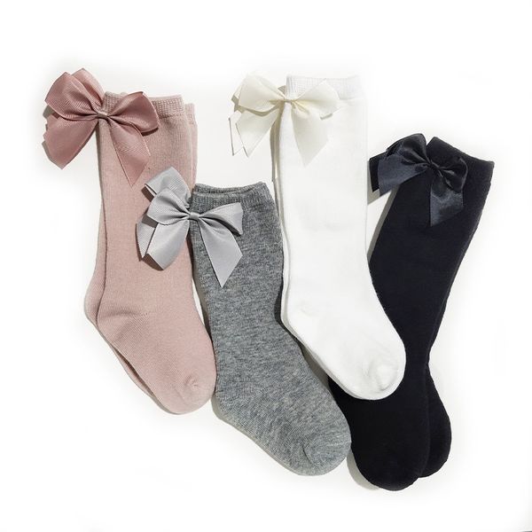 

ins baby girls knee high socks kids toddler socking big bow cotton mid little girl tube sock, Pink;yellow