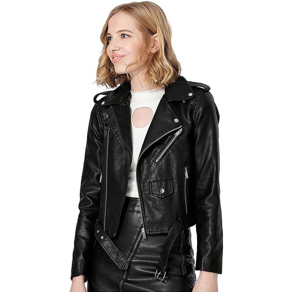 

women's leather & faux trendy women fashion bright colors black motorcycle coat pu jacket short biker soft female
