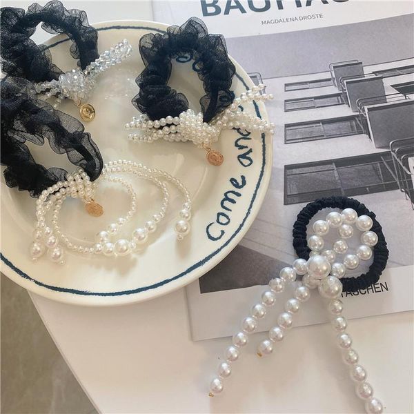 

hair clips & barrettes 2021 trendy imitation pearl crystal beads bowknot black yarn bands for women girls headbands accessories, Golden;silver