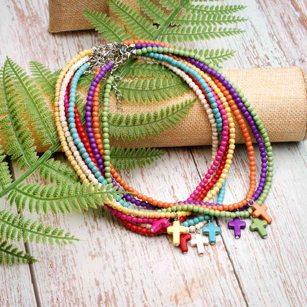

necklaces pendants moon girl exclusive 4mm natural stone cross pendant for women ethnic yoga beaded boho choker collares dropship, Silver
