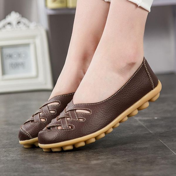

women sandals soft pu leather hollow out slip on casual shoes woman solid comfortable ladies flats, Black