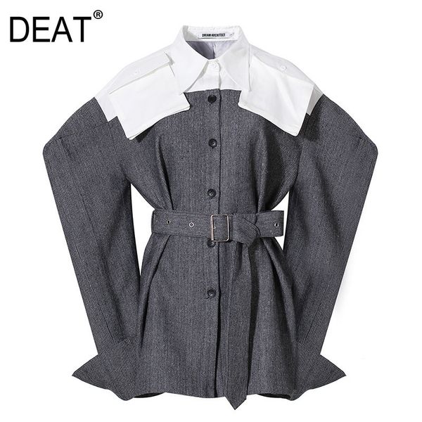 

women gray high street patchwork blazer lapel long sleeve loose fit jacket fashion tide spring autumn gx907 210421, White;black