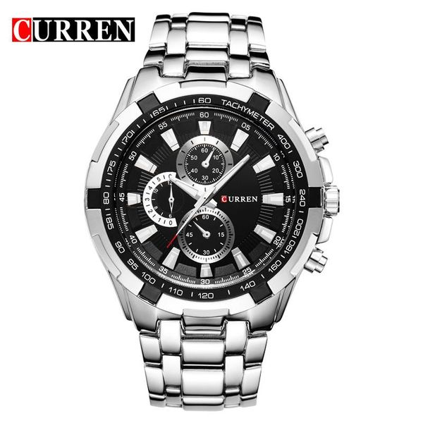 

wristwatches curren brand men watch luxury sport quartz-watch 30m waterproof watches men's full stainless steel relojes, Slivery;brown