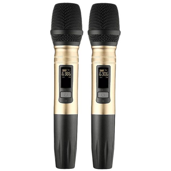 

2pcs/set ux2 uhf wireless microphone system handheld led mic speaker with portable usb receiver for ktv dj speech microphones