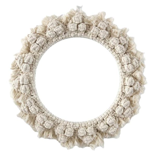 

compact mirrors art decoration rattan round makeup mirror dressing bathroom living room wall hanging with macrame