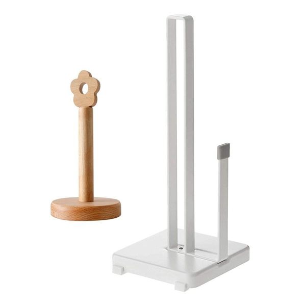 

toilet paper holders 2 pcs towel holder hand kitchen living room roll holder, wood color & white