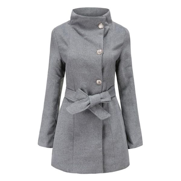 

women's wool & blends stand collar women double breasted trench coat, Black