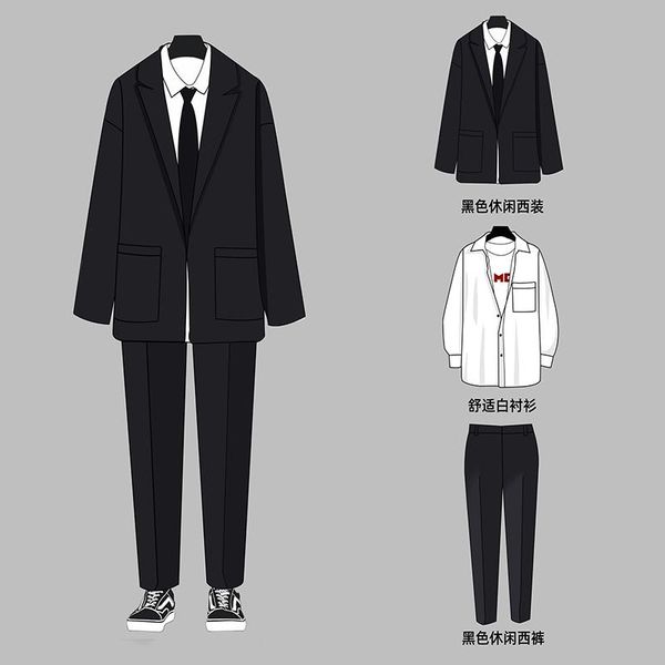 

men's tracksuits trendy solid 3 pieces suits men casual smart shirt blazer pants stand collar single button basic bussiness office, Gray