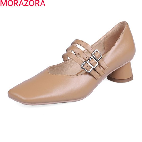 

morazora brand women pumps genuine leather mary jane shoes for woman summer fashion buckle party casual shoes 210506, Black